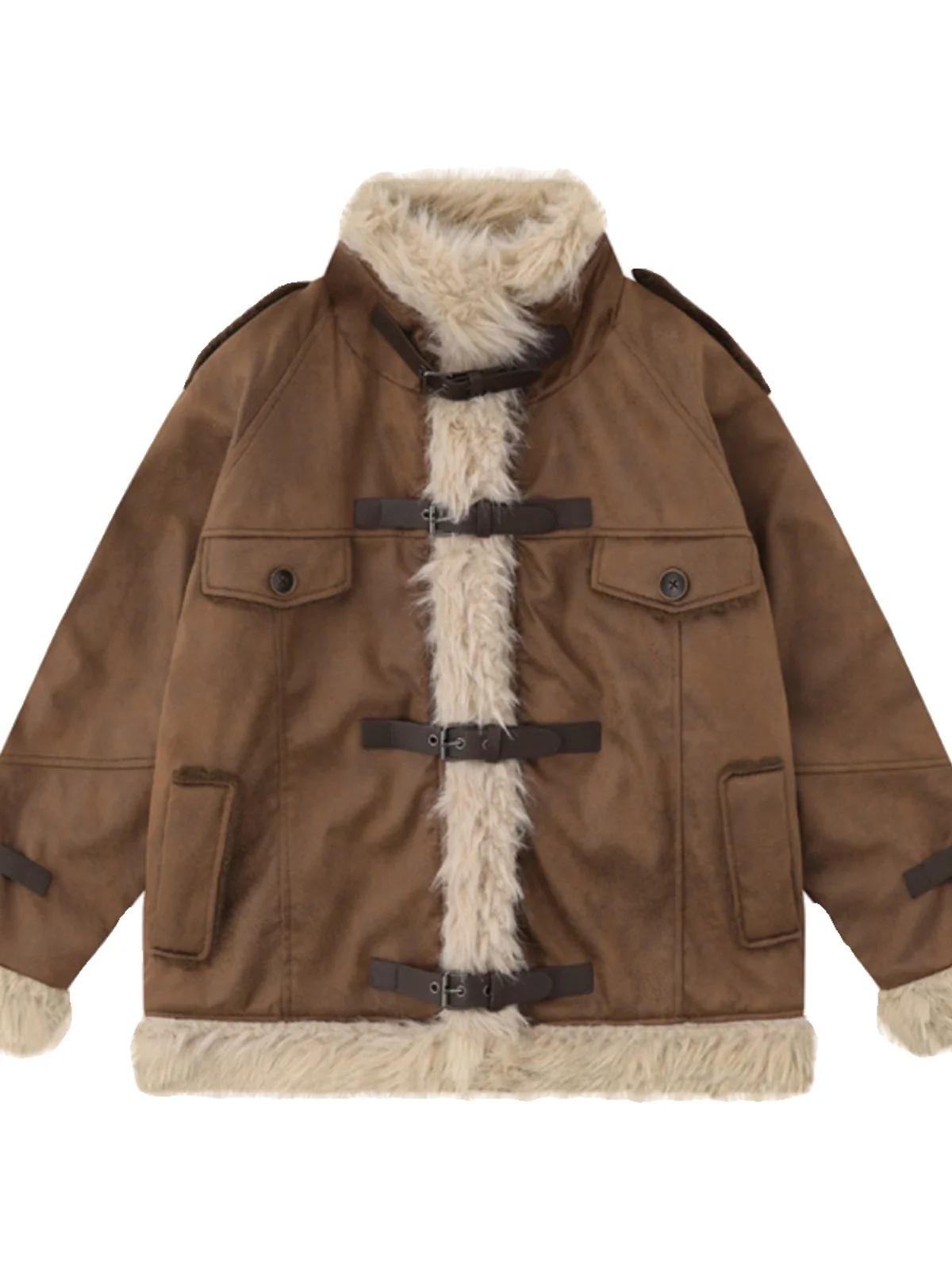 American Retro Lamb Fur Collar Cotton Jacket Women Winter Merger Suede Thickened Outerwear Long Sleeve Mid-Length Coat