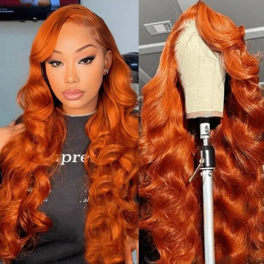 200% Body Wave 13x4 Lace Frontal Human Hair Wigs Ginger Orange Transparent Lace Wigs Human Hair Pre Plucked With Baby Hair image 5