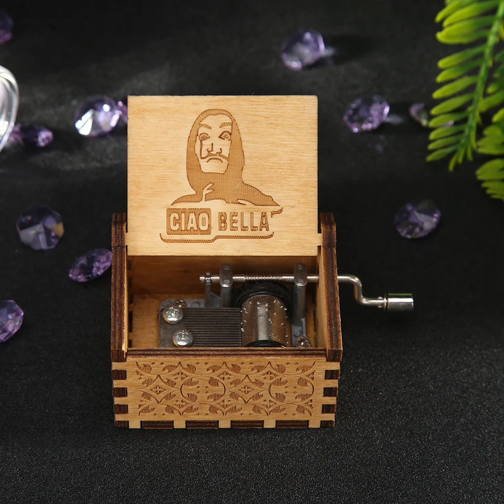 صندوق موسيقي خشبي منحوت يدويًا هدية عيد ميلاد للأطفال الصغار ديكور منزلي