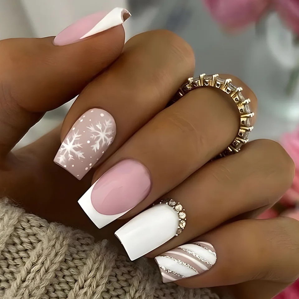 24 pzas Uñas postizas cortas cuadradas con mariposas azules y verdes, diseño francés, cobertura completa, impermeables 2