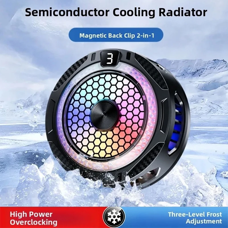 

Magnetic Phone Tablet Cooler Radiator Type-C 3-Speed Adjustable Mobile Phone Cooler Quiet With RGB Lights Magnetic Cooling Fan