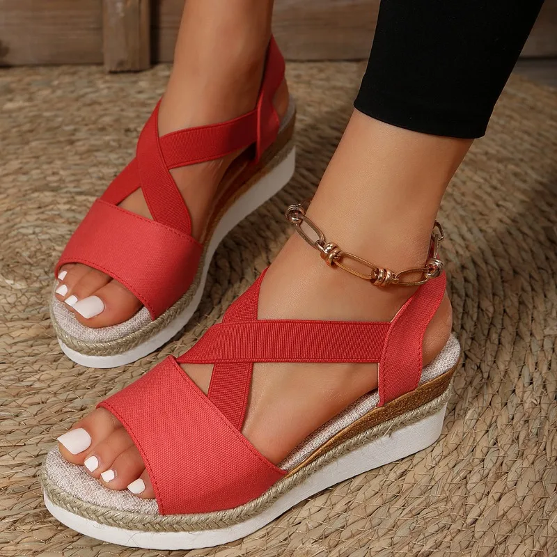 

New Fashion Women Summer Thick-soled Open-toed Sandals Women's Hemp Rope Woven Wedge Sandals Amazon Sandals