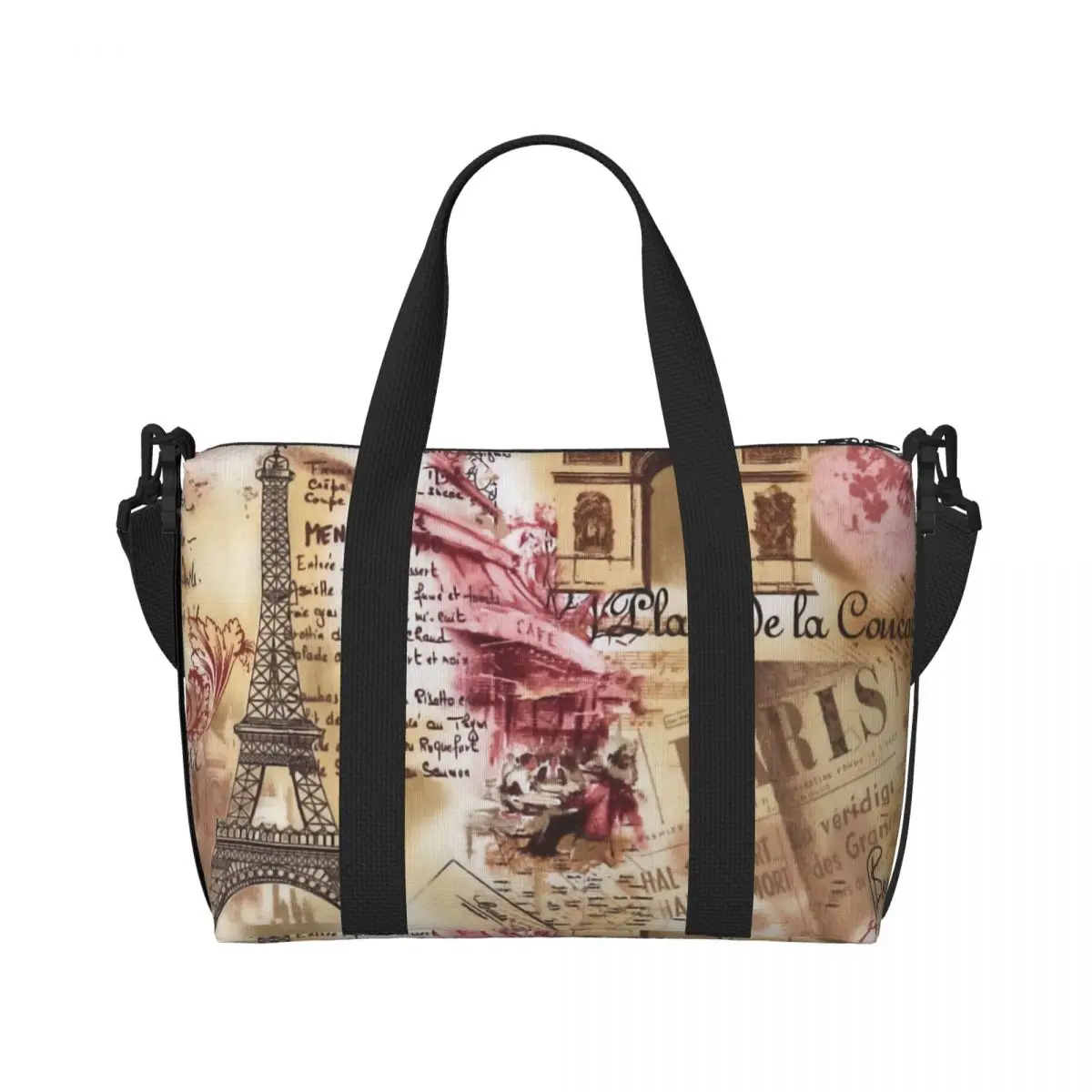 Bolsa tote personalizada da França Paris Torre Eiffel feminina de grande capacidade para praia e academia bolsa de viagem de ombro