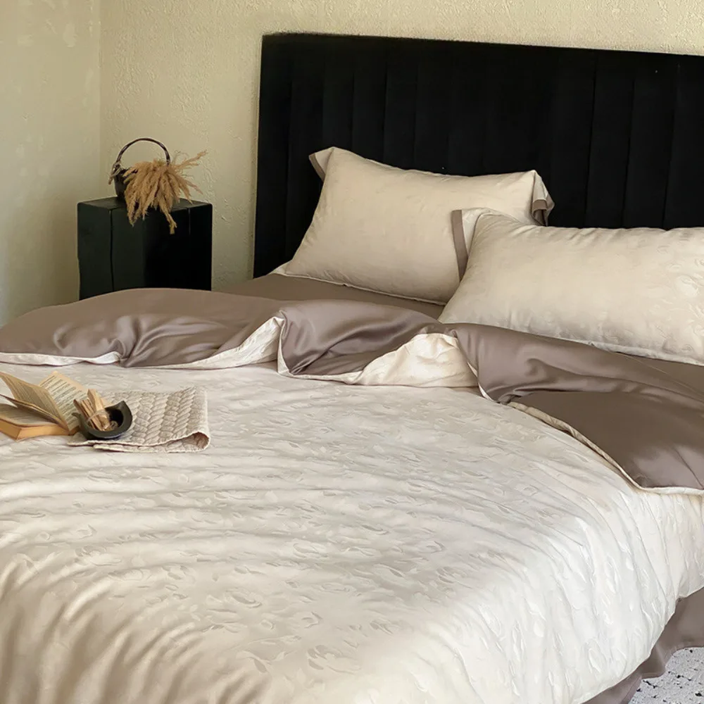 French Jacquard Cotton 4 Piece Bedding Set Luxury Embroidery All Cotton Duvet Cover