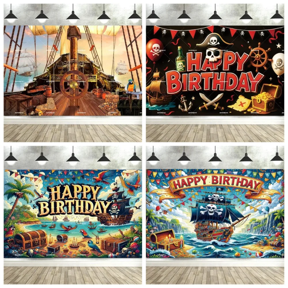 Pirate treasure hunt adventure birthday banner shooting background, children birthday party decoration shooting background props