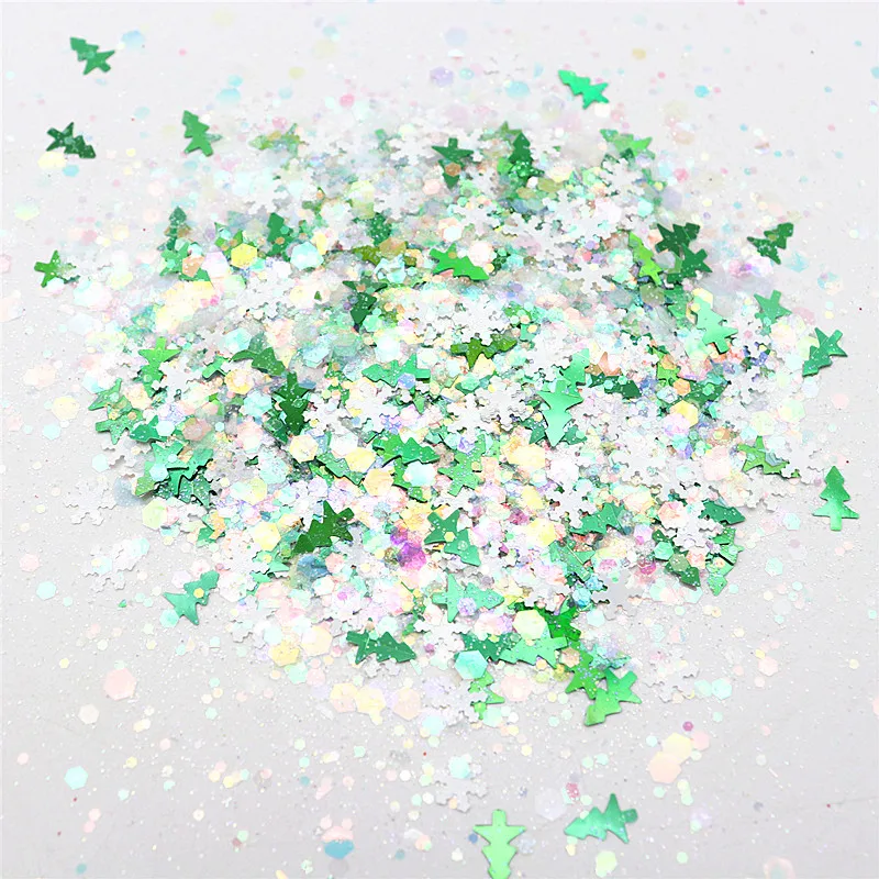 Christmas Nail Sequins Mixed Pentagram Dot Snowflake Christmas Tree Sequins Glitter DIY Nail Accessories 10-20g