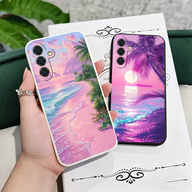 Pink Sunset Beach Dreamy Scenery Soft Phone Case For Samsung A17 A16 A15 A14 A13 A57 A56 A55 A54 A53 A37 A26 A25 A24 A23 A36 A35