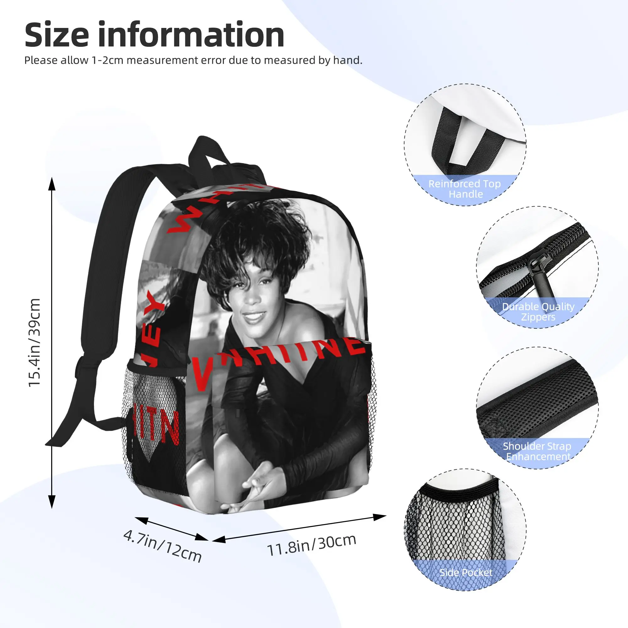 Whitney Houston Inspired Backpack Hot Sale Daypack Large Capacity Boys Girls BookBag Shoulder Bags for Men Women School Bag