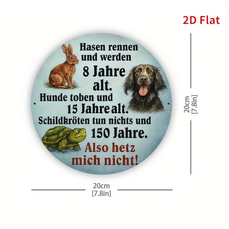 2D Flat Printing, Comparison of The Lifespans of Rabbits, Dogs, And Turtles, Metal Sign Design, Suitable for Home, Office, Bedro