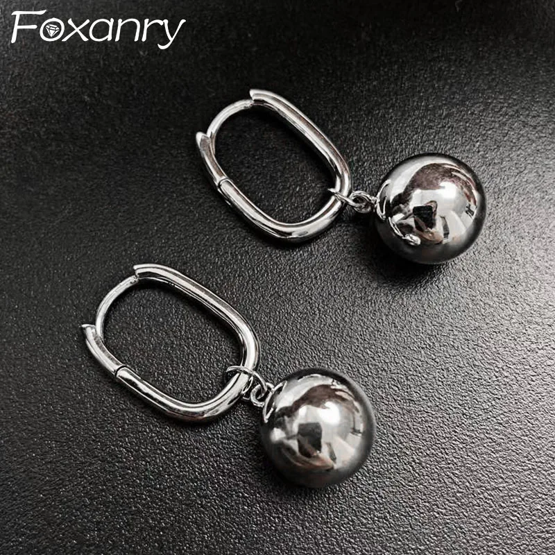 Foxanry Prevent Allergy Silver Color Drop Earrings for Women Couple New Fashion Simple Ball Geometric Pendant Party Jewelry Gift