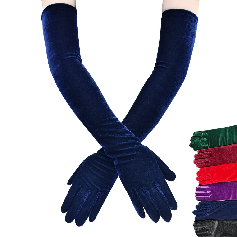 6-colors Classic Adult Velvet Opera/Elbow Full Finger Long Gloves Winter Arm Warm Women Wedding Party Dress Matching Costume