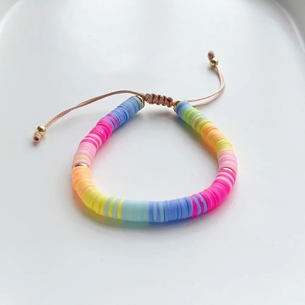 Boho Summer Rainbow Heishi Disc Bracelet Natural Pearl Bracelets for Girl Women Colorful Polymer Clay Pulseras Jewelry Wholesale