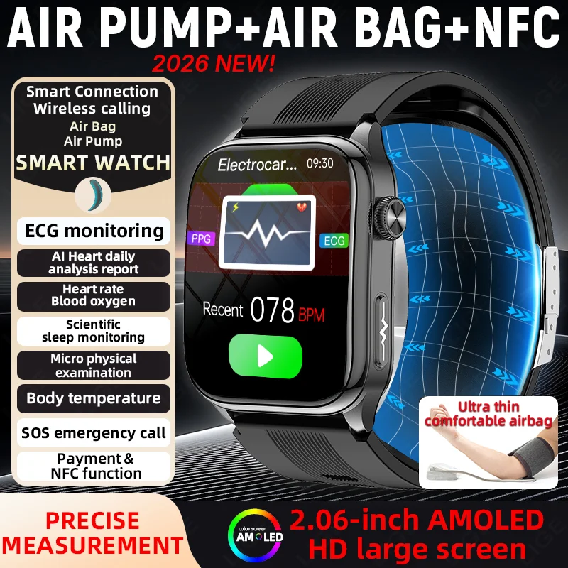 LIGE 2026 New Air Pump Airbag Blood Pressure Accurate Measure Smart Watch ECG+PPG Micro Physical Examination Health Smartwatch