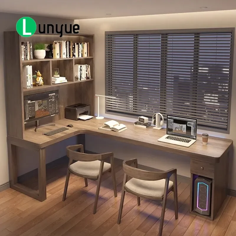 Main cabinet all solid wood corner desk bookcase integrated combination home office computer desk corner L-shaped 7 workbench