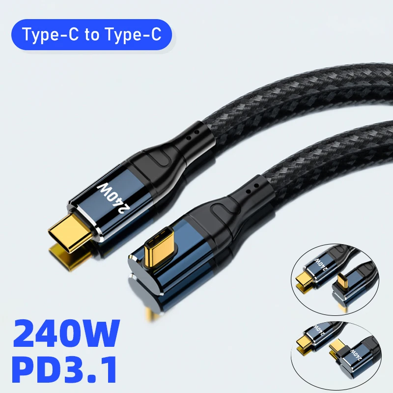 

90 Degree Elbow Super Fast Charging PD 3.1 240W USB Type C to C Cable for iPhone 15 Apple iPad Macbook Vivo Samsung Data Charger