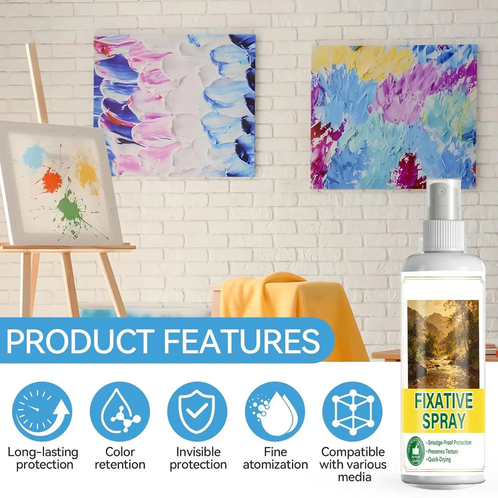 100ml Art Fixative Spray, Quick-Drying Transparent Coating, Smudge-Proof Sealant for Charcoal Pastel Pencil Acrylic Paintings