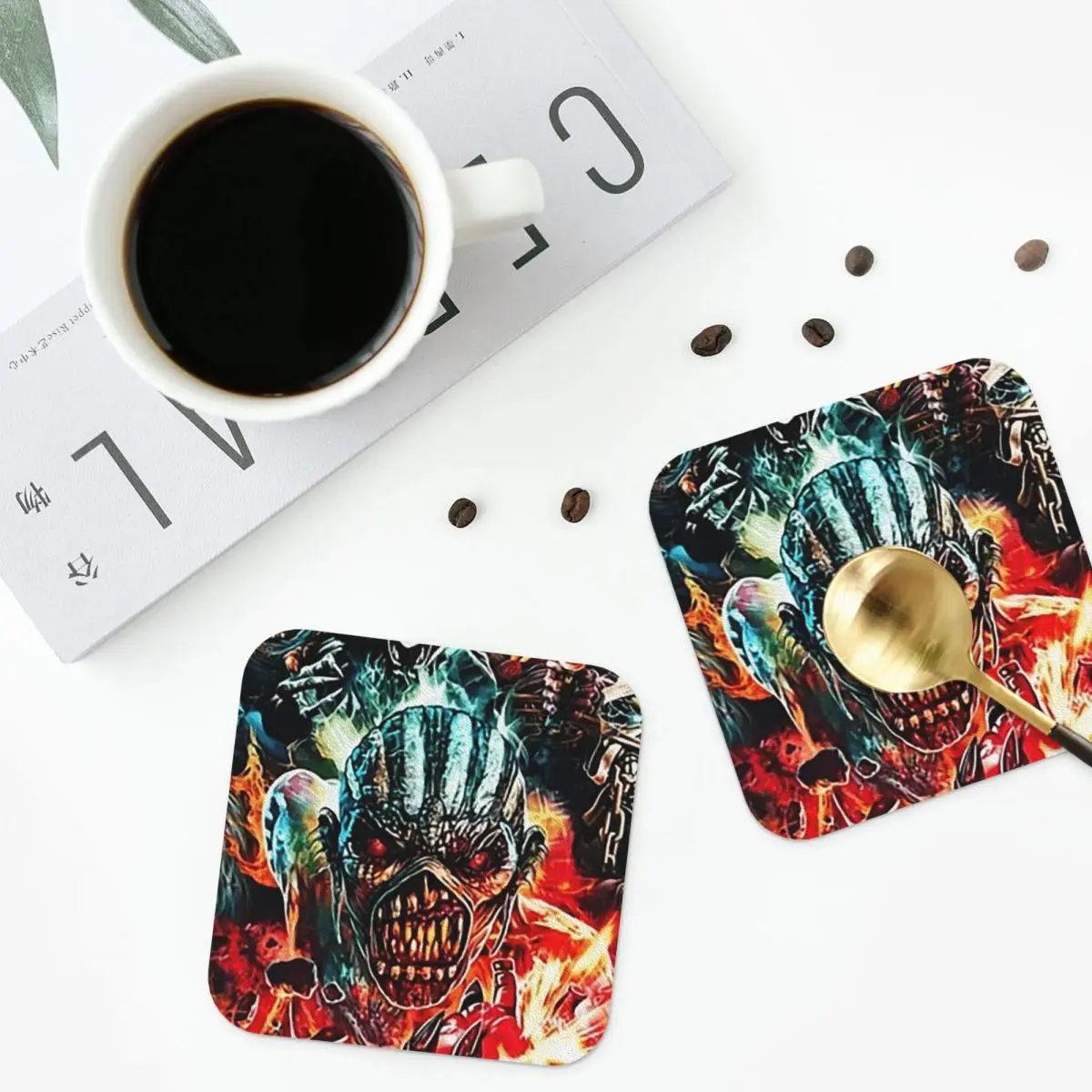

Iron Maiden Music Rock Coasters Kitchen Placemats Non-slip Insulation Cup Coffee Mats For Decor Home Tableware Pads Set of 4