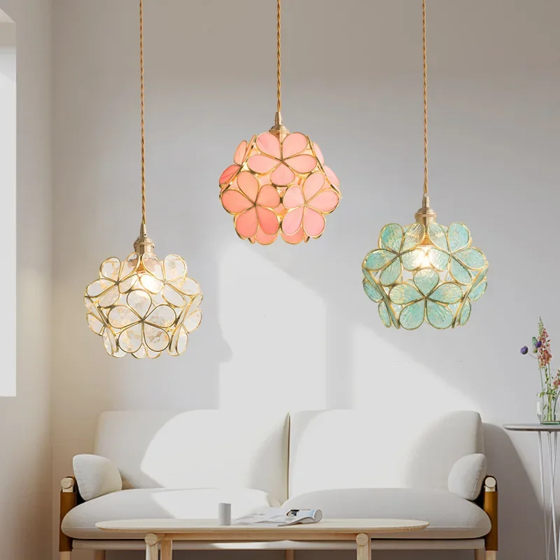Nordic Minimalist Copper Petal LED Chandelier Bedroom Restaurant Living Room Corridor Luxury Ceiling Lamp Art Decor Lighting