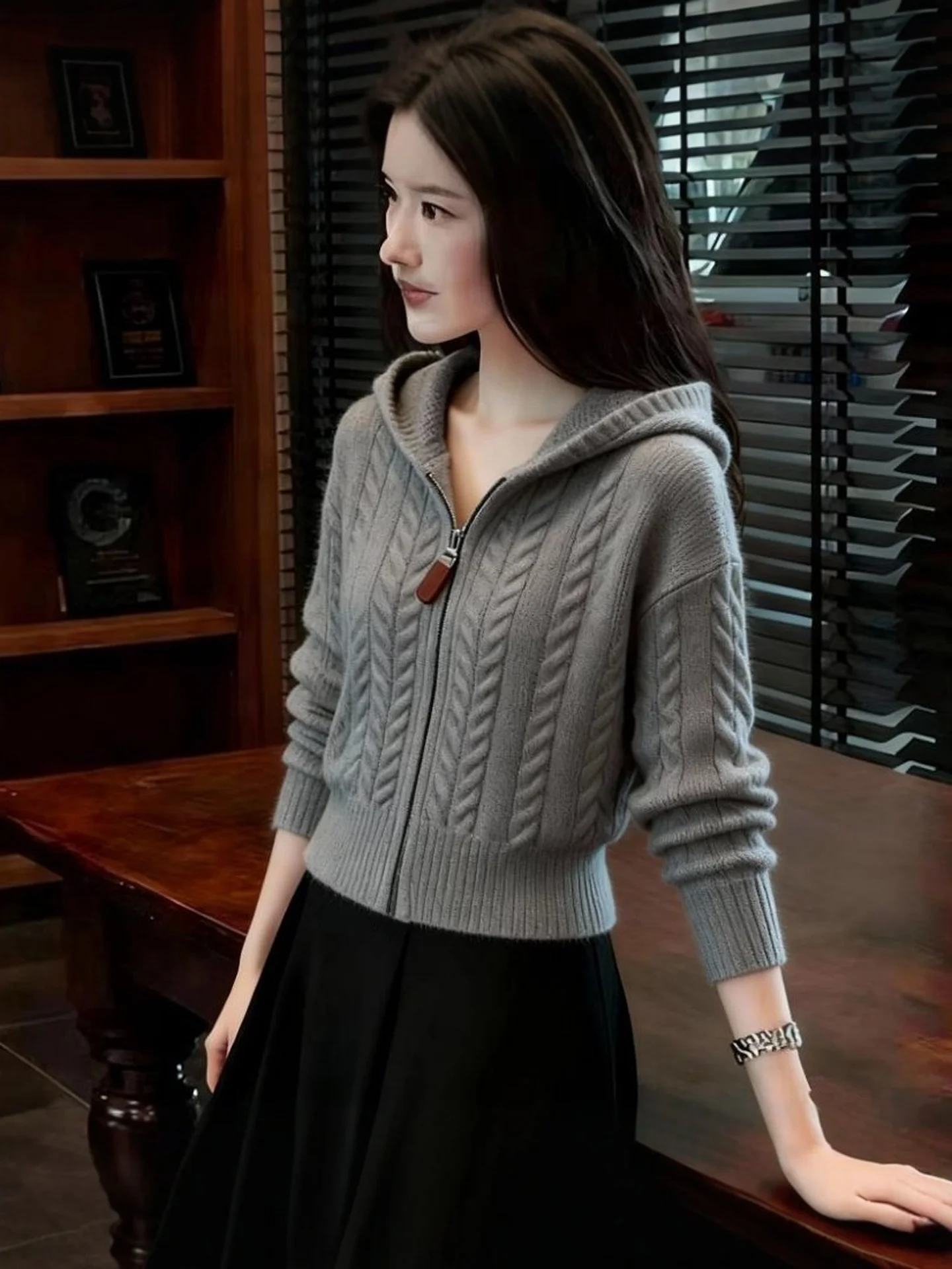 

Женский вязаный кардиган-пальто с двойной молнией, мягкий, уютный, больших размеров, осенне-зимний, повседневный, свободного кроя