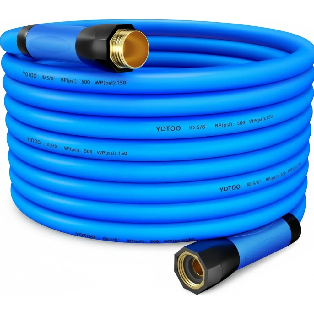 

Сверхмощный садовый шланг 5/8 x 75 футов, 150 фунтов на квадратный дюйм, устойчивый к ударам, гибкий с латунными фитингами для дома и газона