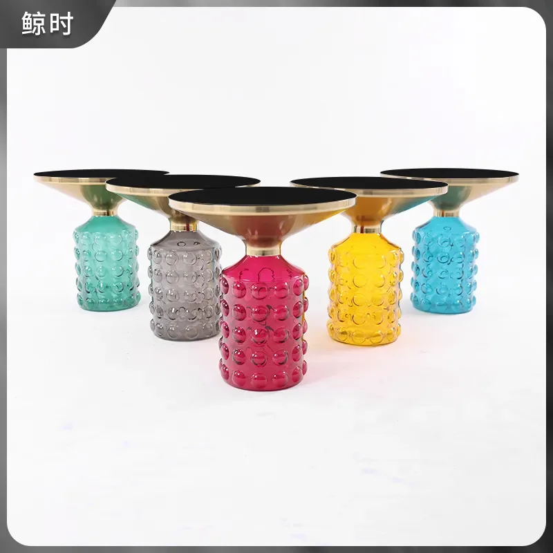 Italian Style Tempered Glass Coffee Table Carbon Steel Frame Bubble Design Corner Side Table for Living Room Modern Home