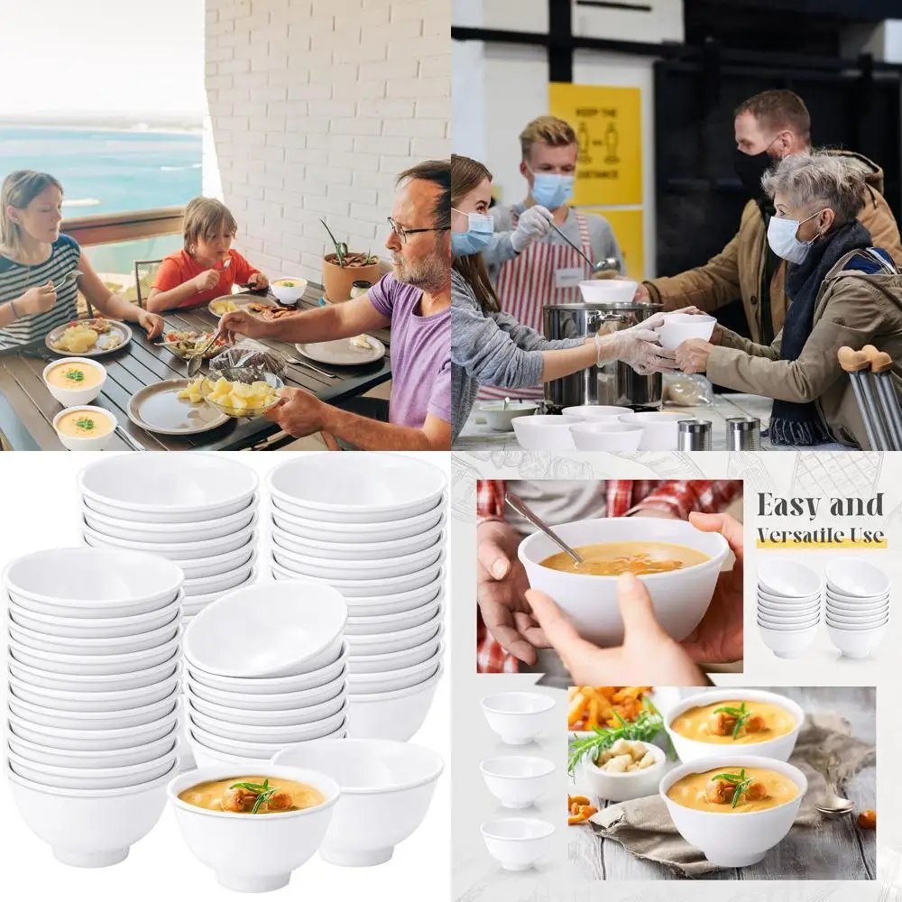 

Set of 50 Unbreakable White 10 oz Bowls for Dessert, Soup, Salad, Pasta, Cereal - Dishwasher Safe