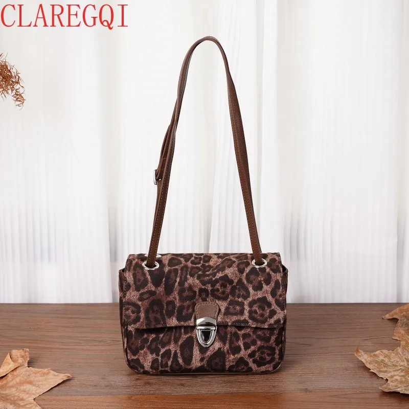 CLAREGQI  New Model Dermis Commuting Womens Bags Retro Leopard Print Satchel Bags For Women Fashion All Match Purse Shoulder Bag