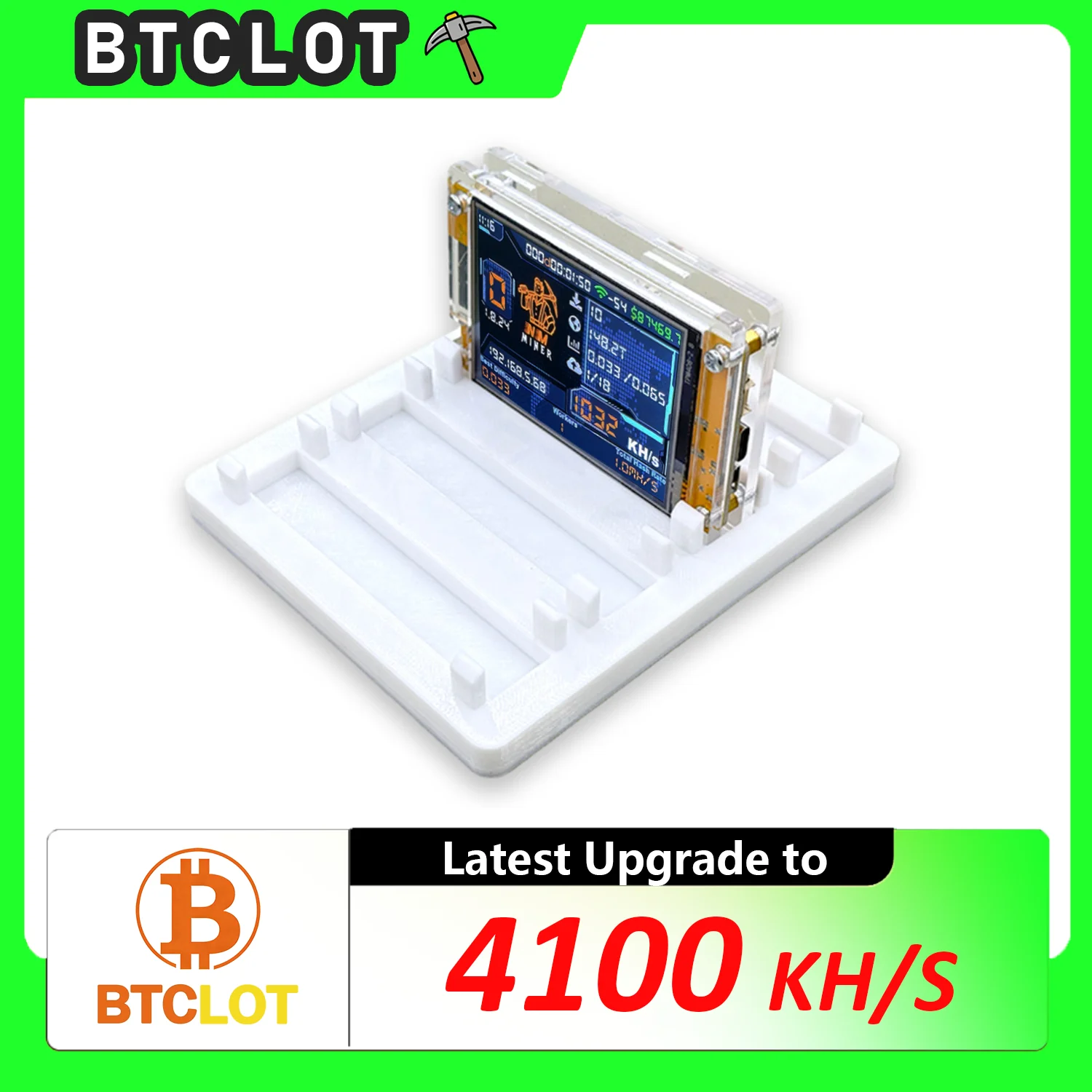 Exquisite-Bitcoin Crypto Solo Miner 4X1000KH/S Nmminer Nerdminer 4 Slots Stand Upgraded Harshrate 2.8 Inch Smart Display Lottery