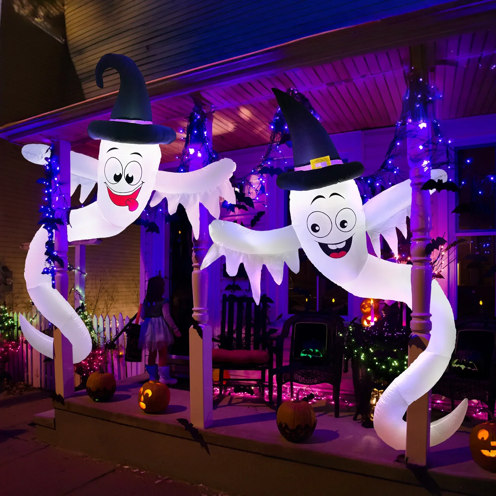 Halloween decorative garden ornament luminous with LED lights ghost holding tree air mold