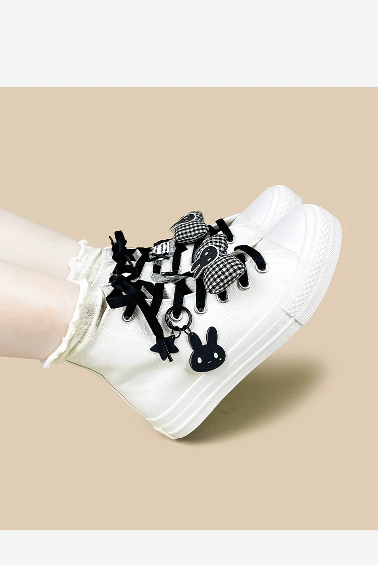Amy and Michael Sweet Lolita Flache High-Top-Canvas-Sneaker für Damen, Niedliche Schleife, Schnürschuhe, Freizeitschuhe für Mädchen, Alltagsschuhe – Detail 4
