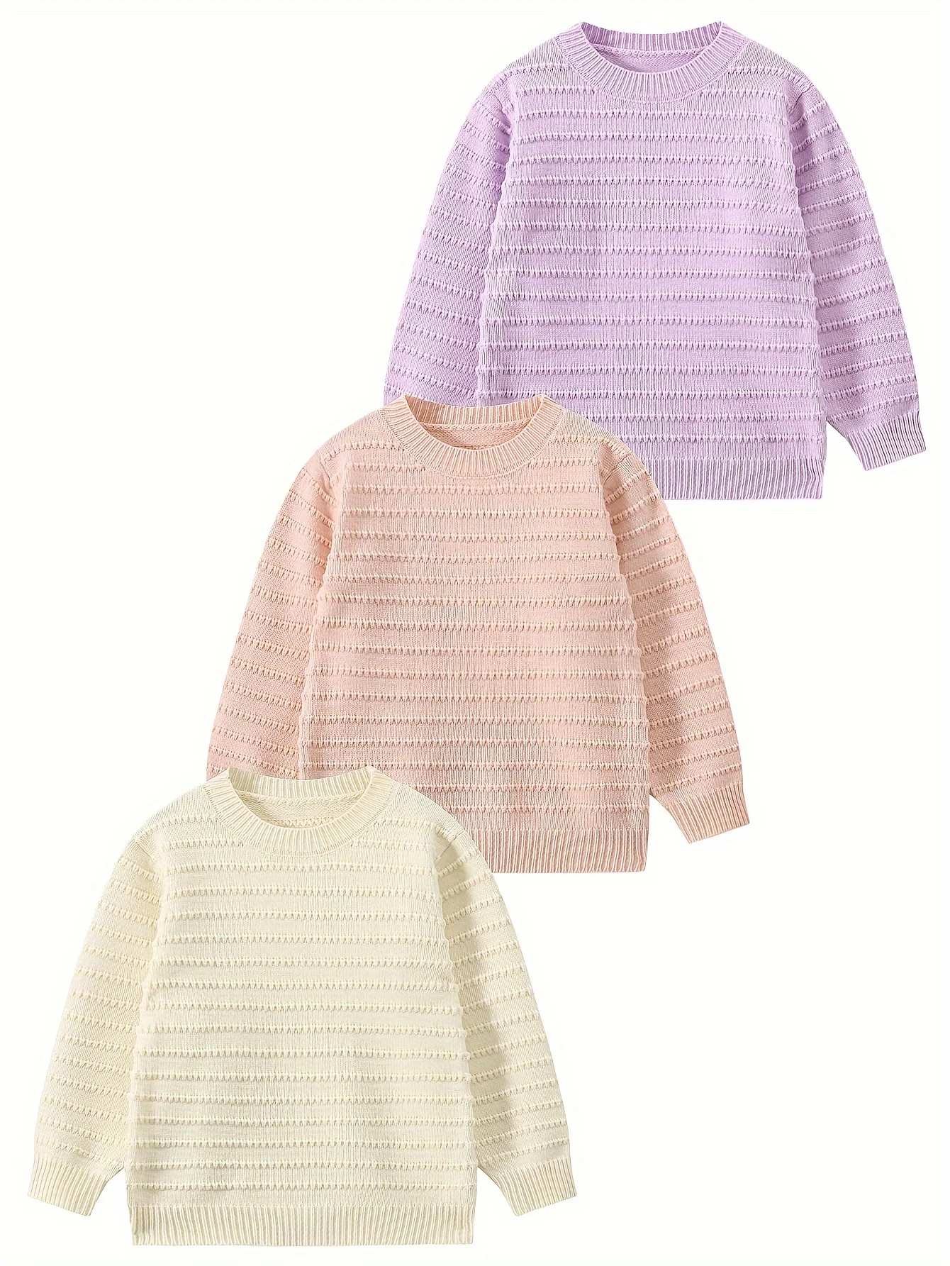 

3 Pack Girls Colorful Knit Sweaters Dopamine Dressing Style Autumn Winter Fashion Comfort Playwear Children Cozy Tops