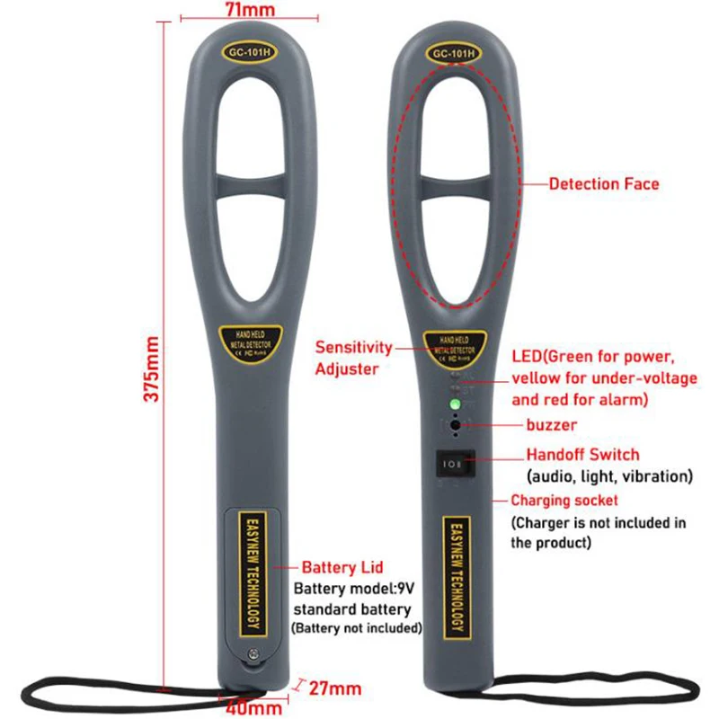 Highly Sensitive Hand-Held Metal Detector Gold Metal Finder Security Scanner