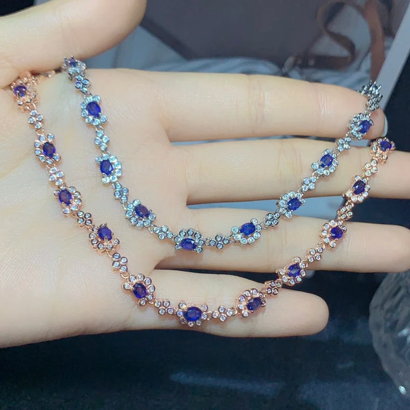 

Bracelet S925 Silver Inlaid Natural Sapphire Round 3X3Mm