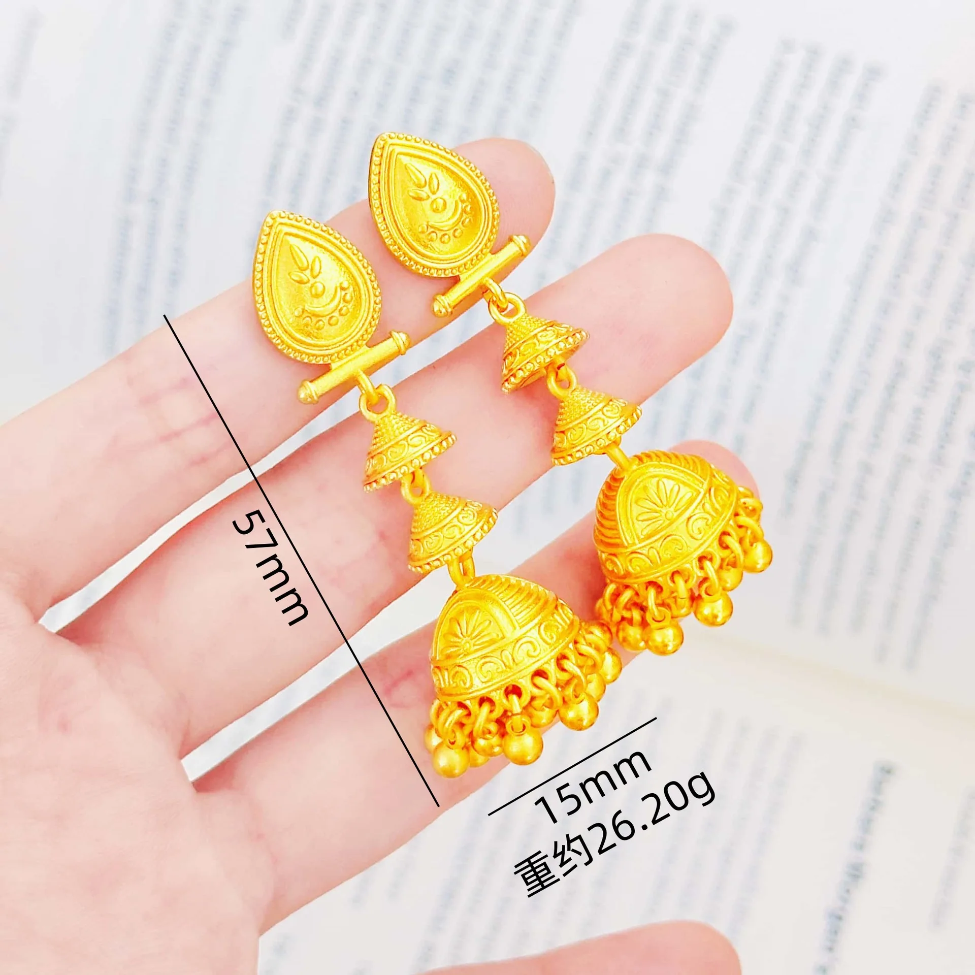 

Chinese Elegant Birdcage Bell Tassel Long Earrings For Women 24K Gold AU999 Elegant design with flowing tassel charm