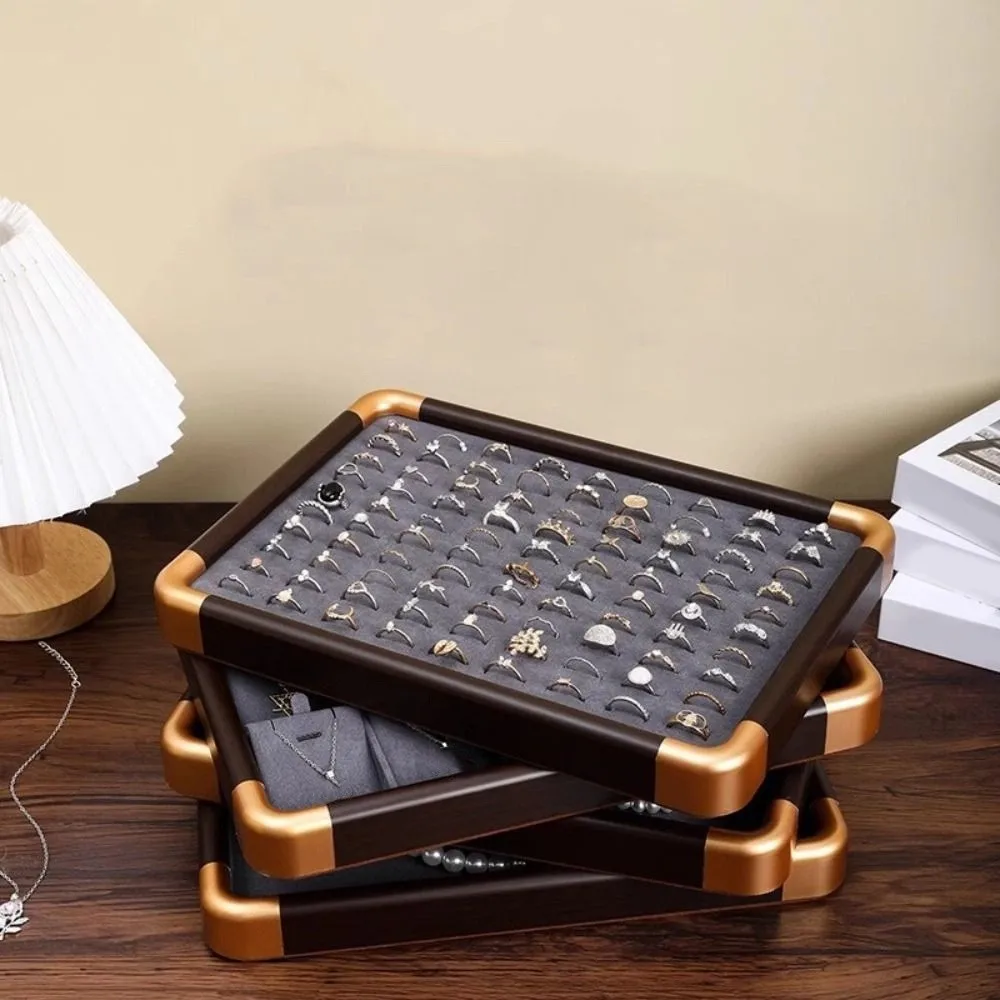

Velvet Wooden Jewelry Tray Large Capacity Necklaces Bracelets Jewelry Organizer Earrings Rings Storage Box Jewelry Display Tray