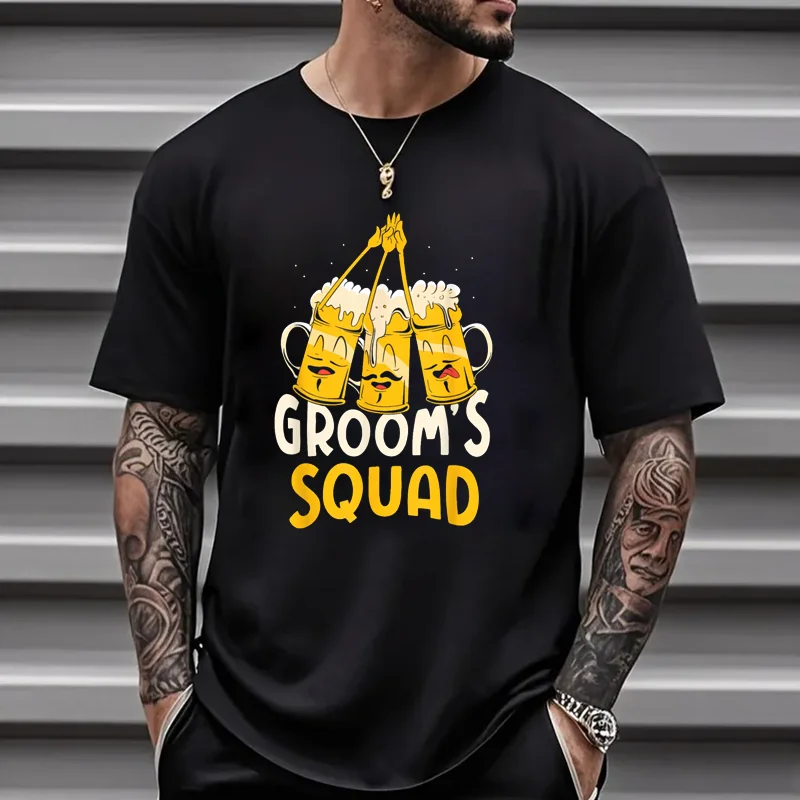 Fashion Casual Men's T-shirt Top Casual Men T Shirt O-neck Top Groom's Squad Team Bachelor Groom Party Bride Men Tee Clothing