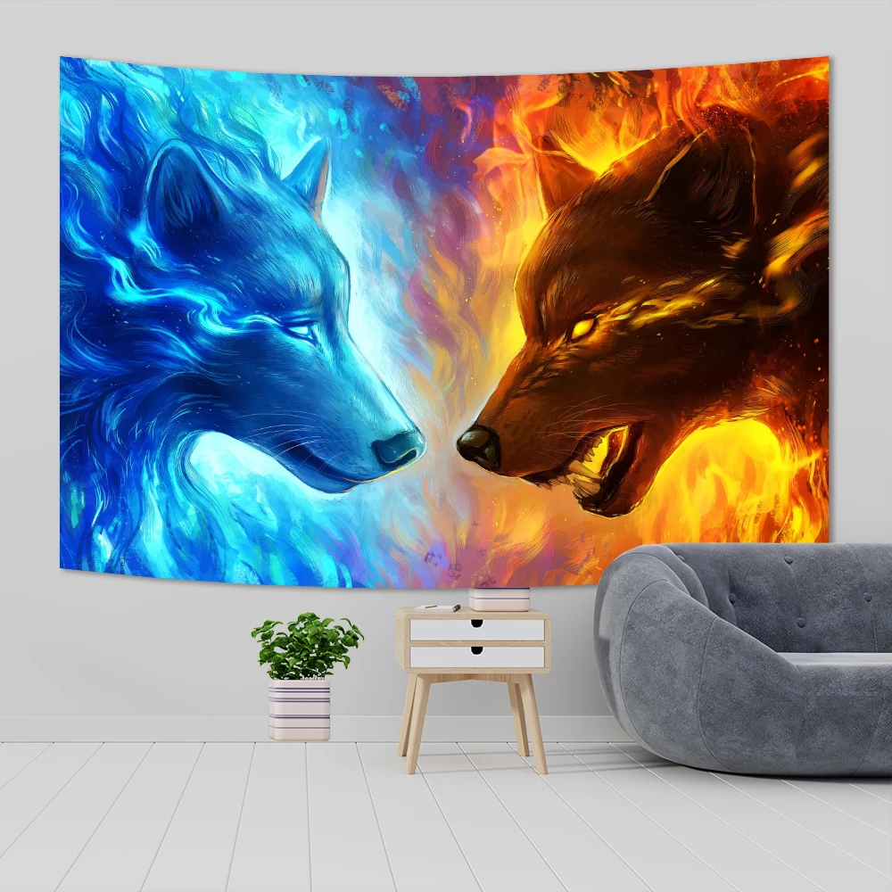 Animal Tapestry Psychedelic Wolf UV Reactive Tapestry Wall Hanging Hippie Room Decor Sofa Blanket Beach Towel bohemian decor