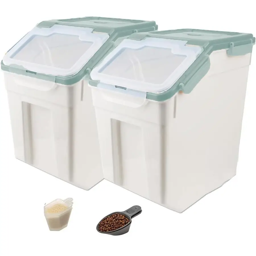 Contenedor de Almacenamiento de Arroz, Paquete de 2, Contenedor de Almacenamiento de Harina de 50 lb con Ruedas, Contenedor de Almacenamiento de Alimentos Libre de BPA con Taza Medidora para Perros