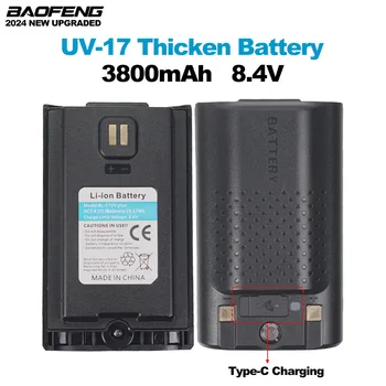 BAOFENG UV-17 Pro Li-Ion แบตเตอรี่อัพเกรด Thicken 3800mAh รองรับ Type-C ชาร์จ UV-17Plus UV17 Max Walkie Talkie อะไหล่พิเศษ