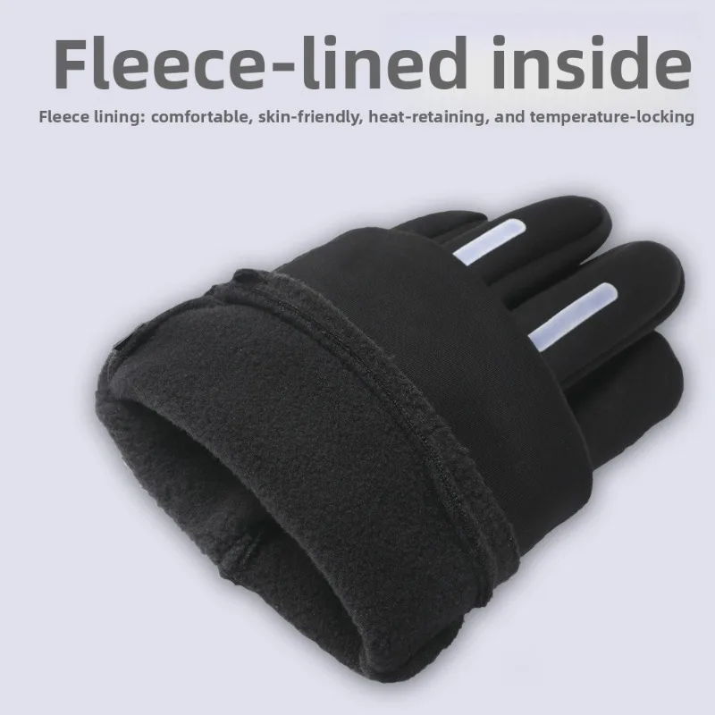 Thickened Winter Velvet Gloves Men Riding Outdoor Windproof Cold Proof Waterproof Fabric Non Slip Touch Screen Driving Warm Glov