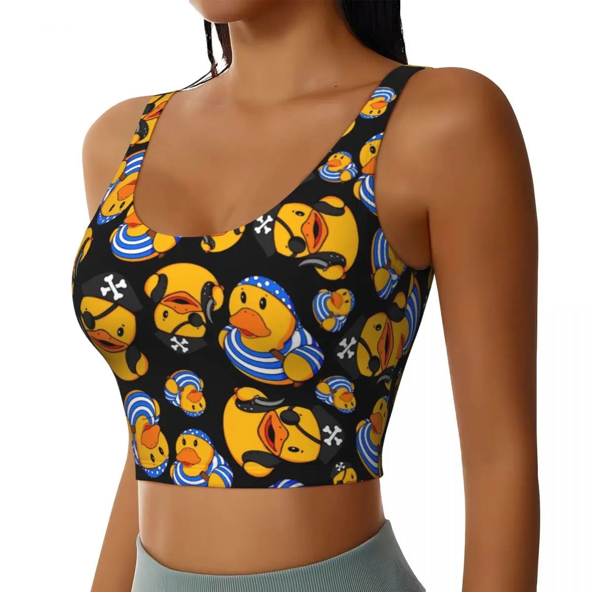 Custom Cartoon Animal Rubber Duck High Impact Sports Bras for Women Seamless Workout Running Crop Tank Tops