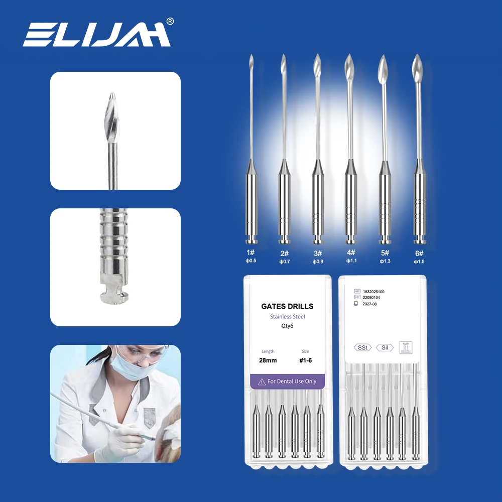 ELIJAH 6Pcs/Box Dental Endodontic Gates Drill Glidden Rotary 28mm/32mm #1-6 Engine Use Stainless Steel Endo Files Dentist Tool