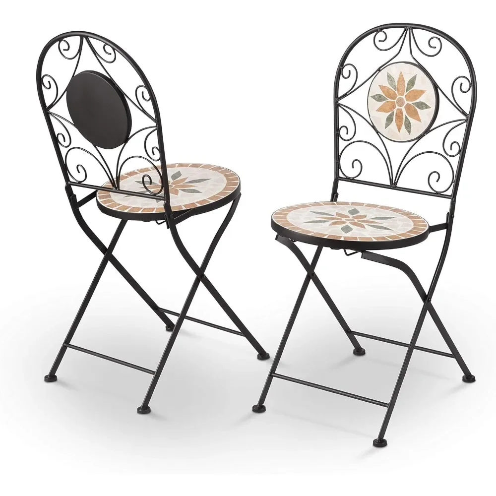 Ensemble de bistrot mosaïque intérieur et extérieur, table et chaises pliantes, siège, beige, 3 pièces