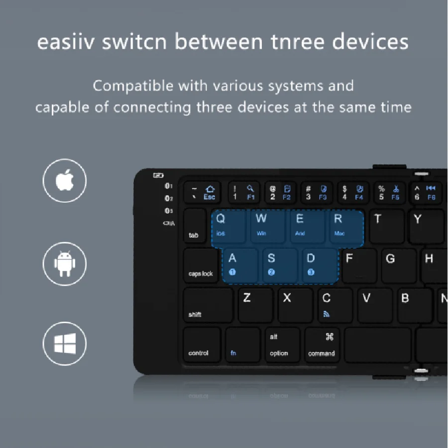 Foldable Bluetooth Keyboard Portable Wireless Keyboard,Rechargeable Full Size Ultra Slim Folding Keyboard Compatible IOS Android