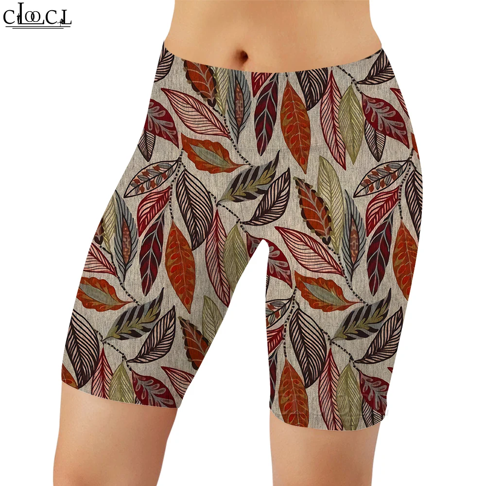 Cloocl mulheres legging vintage folhas gráficos 3d impresso shorts casual para feminino treino ao ar livre esportes push-up preto leggings