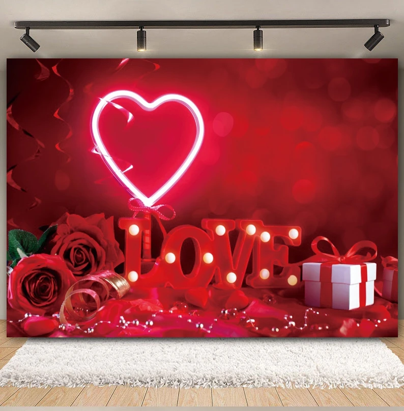 Valentine's Day Backdrop For Photography February 14 Red Rose Love Heart Balloons Wedding Portrait Background Decor Photo Studio