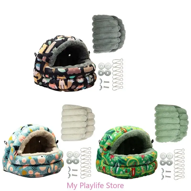 Winter Warm Bed for Bird Cave Hideaways Nest for Parakeets Budgies Parrots Cartoon Patterned Bird Hideaways Shelter Bed