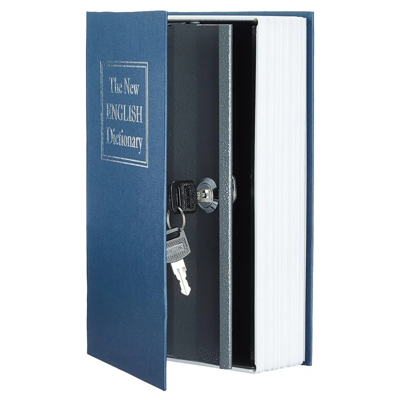 Basics Book Safe, Money Saving Box, Save for Money, Secret Hidden Metal Lock Box, Money Hiding, Key Lock, Large, Blue Bx1