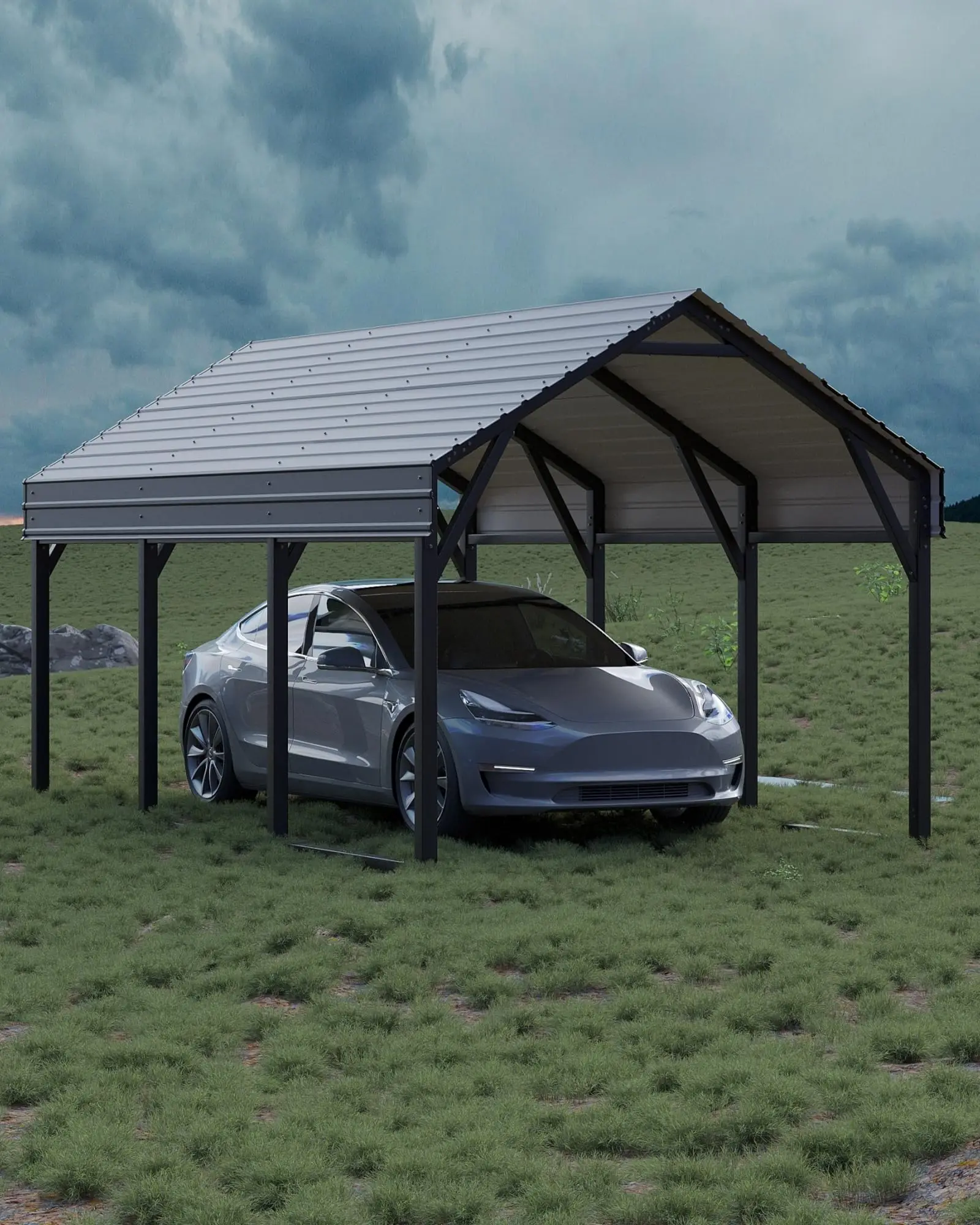 Heavy Duty Metal Carport for Outdoor Storage, 12x13x9FT, Reinforced Steel Frame & Roof, All-Weather Shelter for Cars, Trucks, Motorcycles, Boats & Tractors, Includes Anchor Bolts & U-Stakes