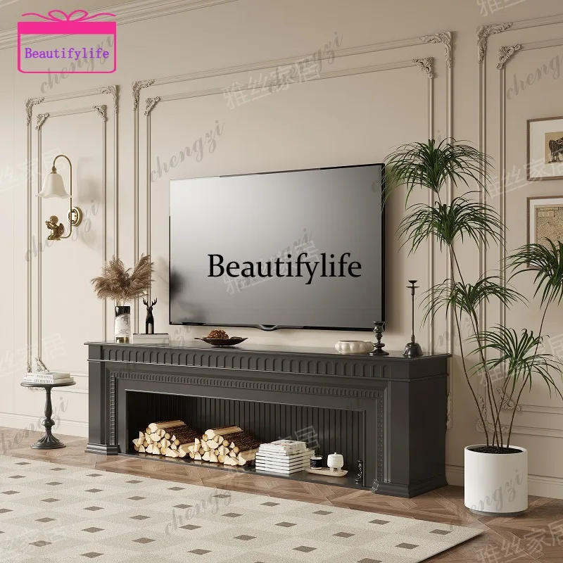 a55 American retro fireplace TV cabinet French cream style living room background wall TV cabinet Entrance cabinet Electronic si